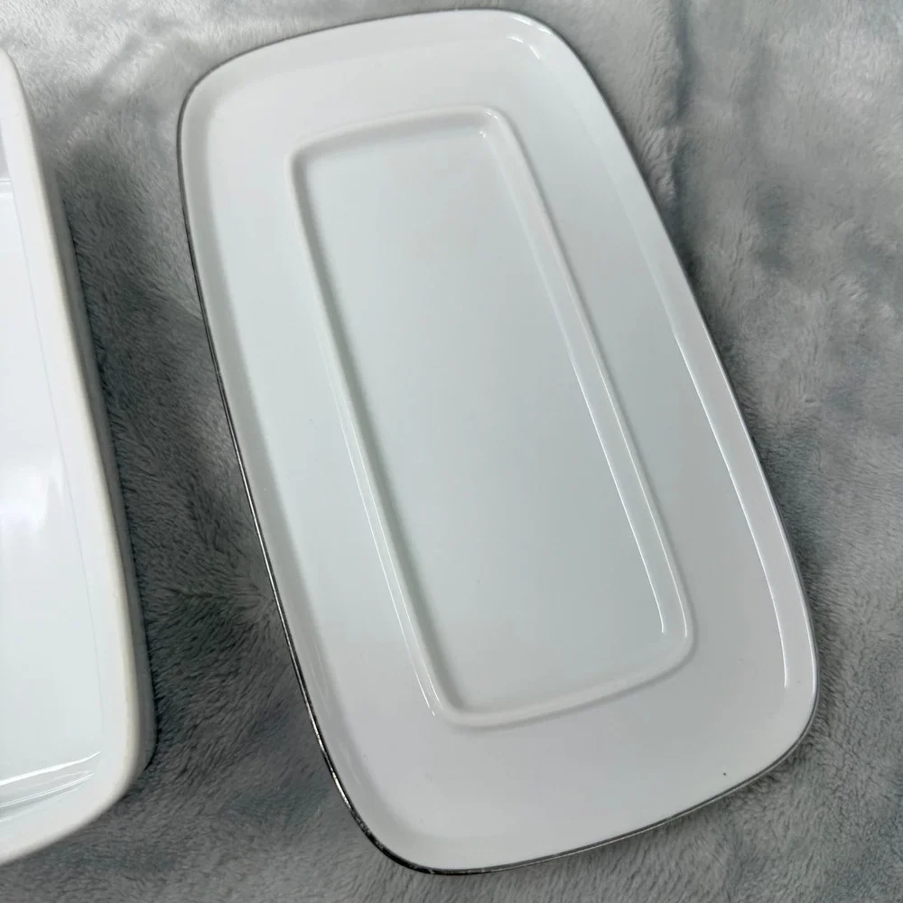 Crown Victoria‎ Empress Fine China Butter Dish with Lid White Floral Silver Trim